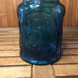 Ancienne bouteille verre moulé bleu + bouchon vintage