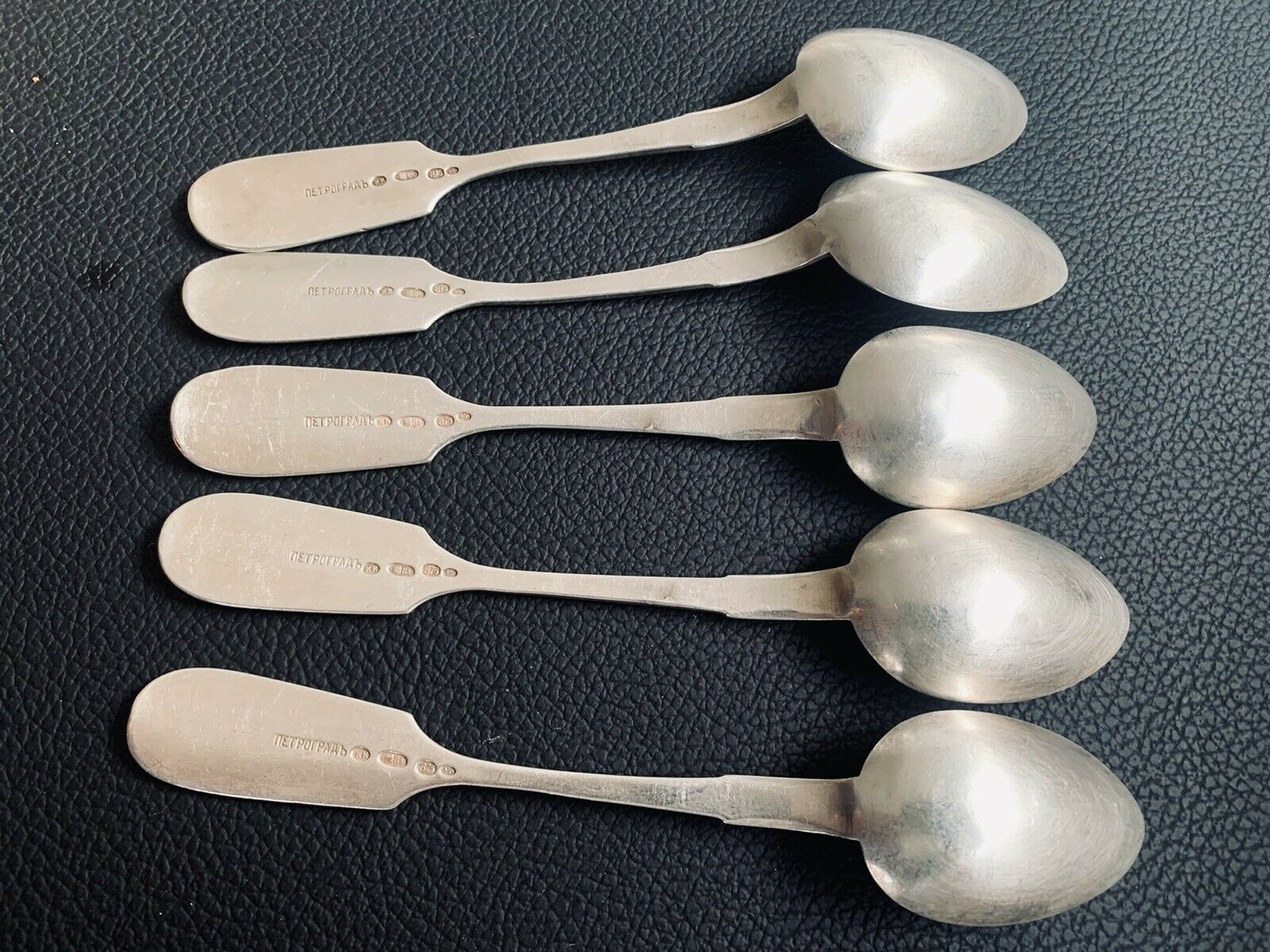 5 small spoons solid silver punch Russia Nicholas ll, weight 155grs