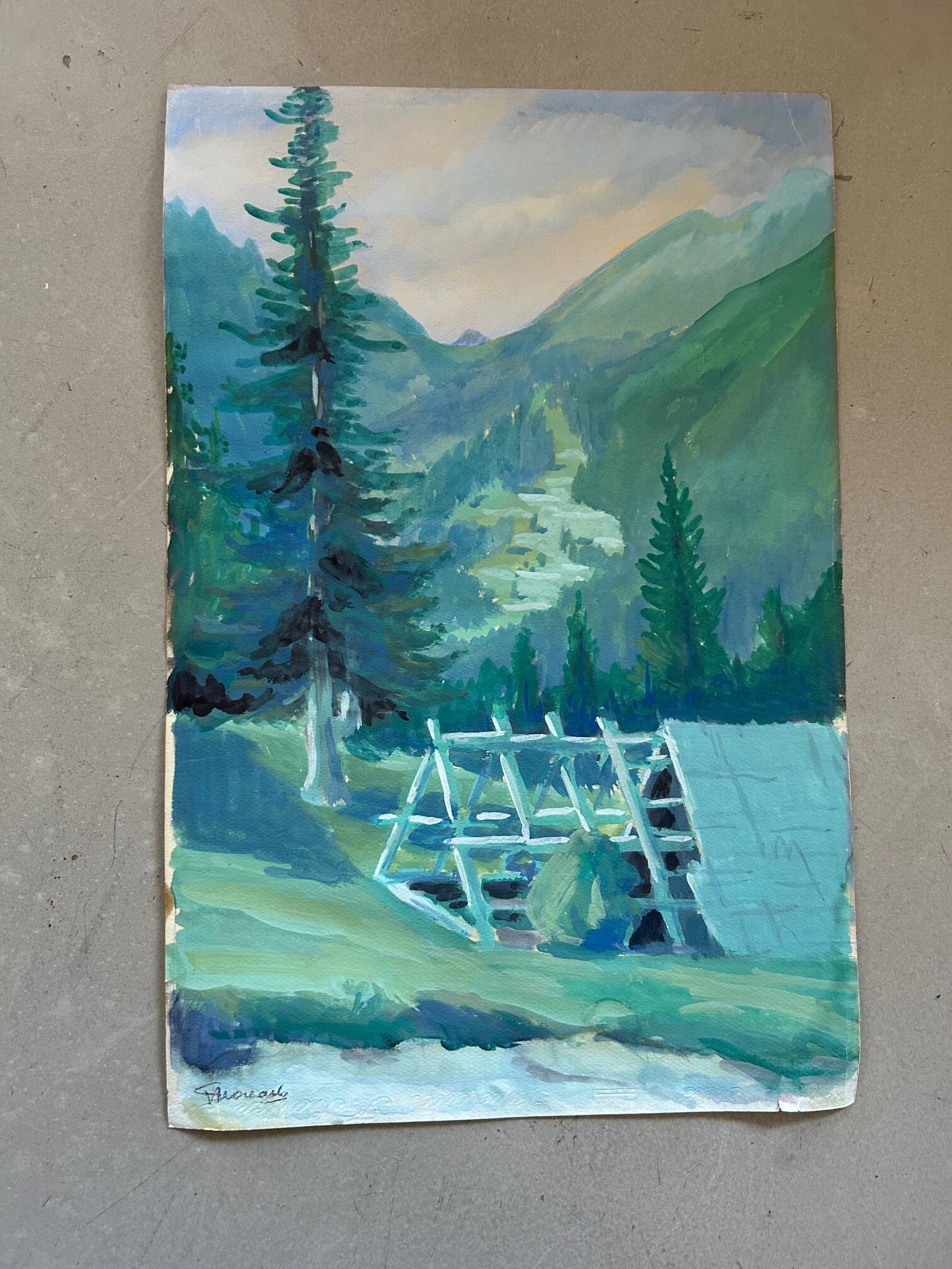 Signed cardboard painting