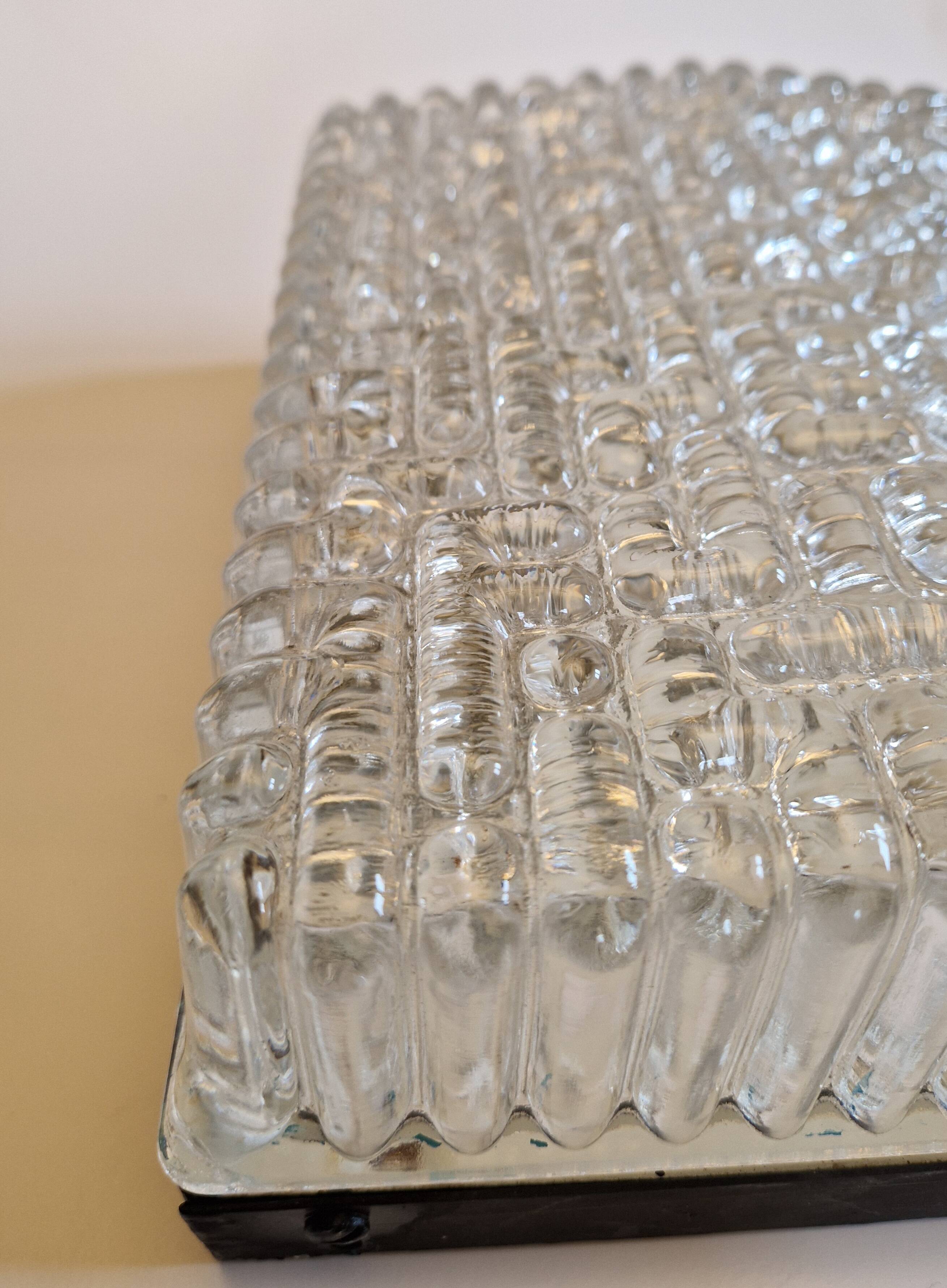 Pair of rectangular wall/ceiling lights in molded glass, 1960s