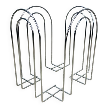 Postmodern chrome metal magazine rack from the 1980s.