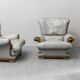 Pair of vintage armchairs in grey leather and wood, 1950s modernism