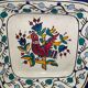 Old square dish square cut in polychrome glazed ceramic Nabeul Tunisian with bird decoration