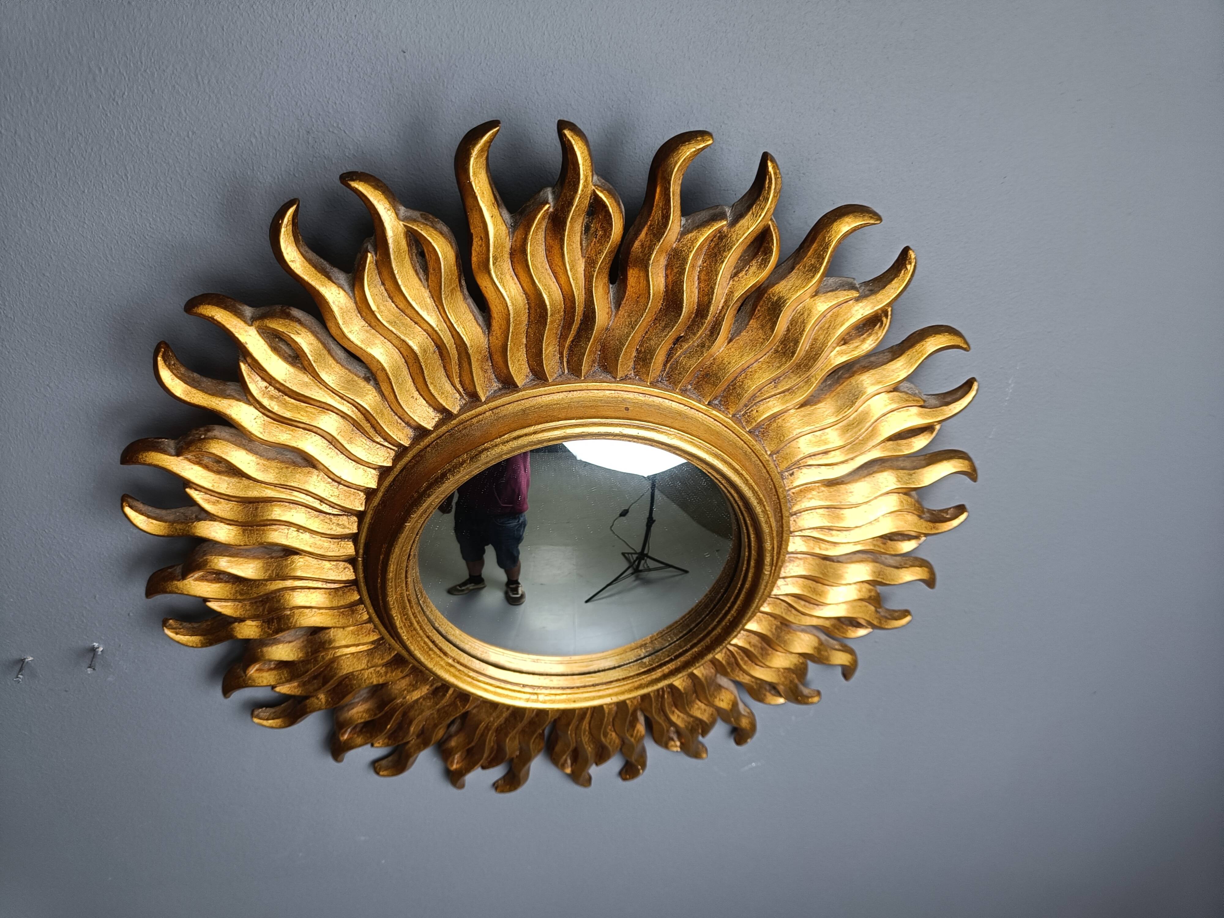 Vintage gilded resin sunburst mirror, 1960s