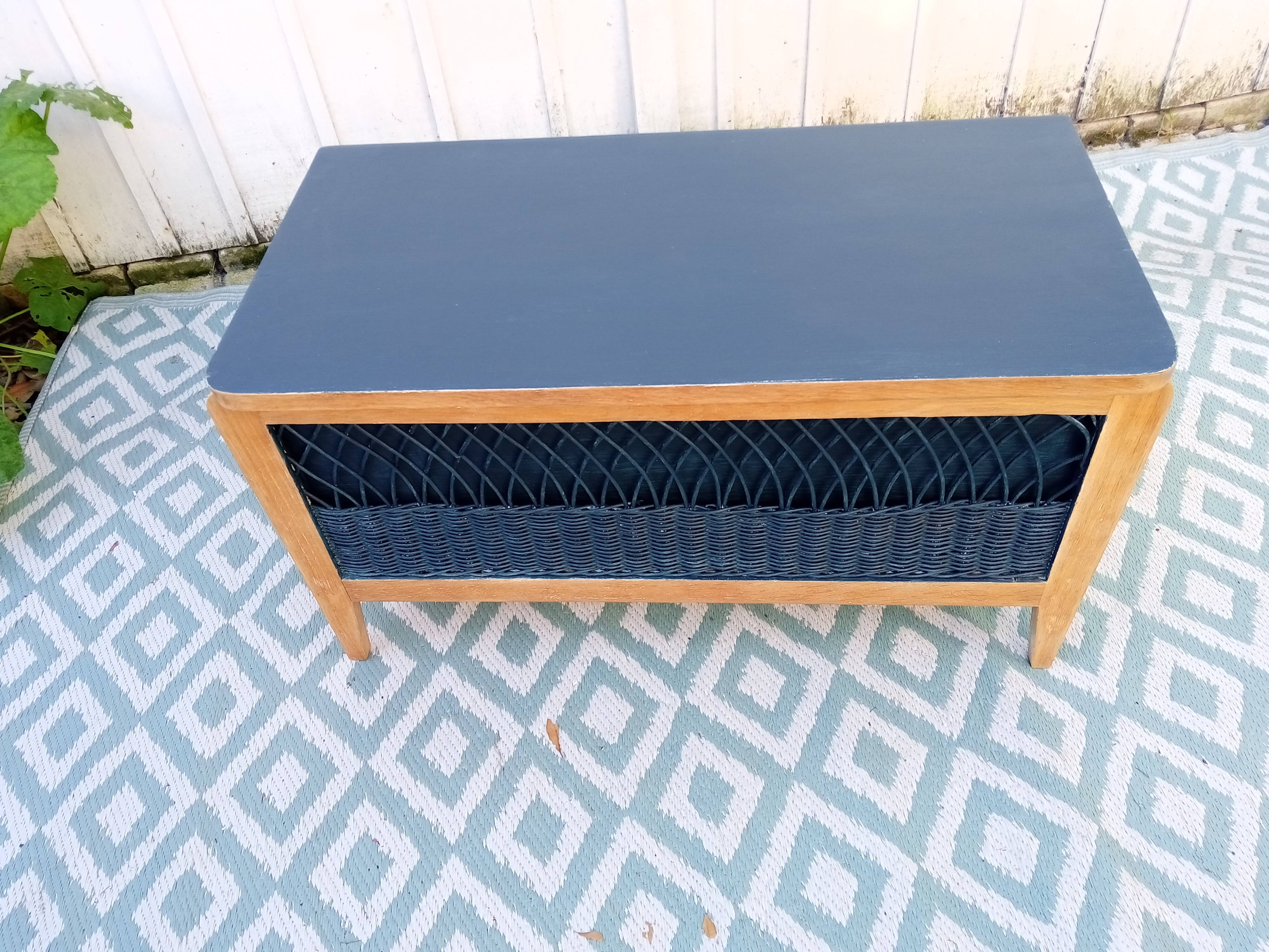Wood and rattan chest
