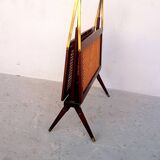 Cesare Lacca folding mahogany cane brass magazine rack 1960