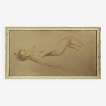 XL frame Color engraving Nude woman with pink lips Artist's proof 20th century