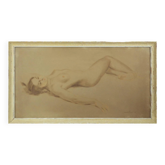 Cadre XL Gravure couleur Femme nue aux lèvres roses Epreuve d’artiste XXème siècle