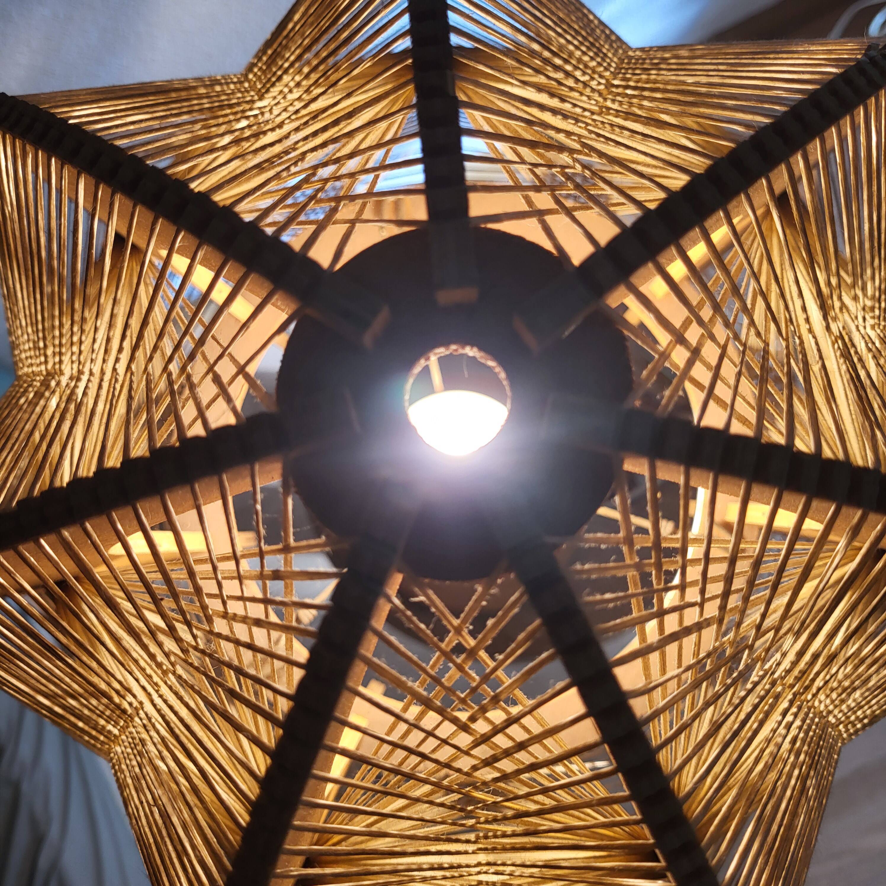 Scandinavian wooden and stretched wire lamp, 1970, vintage