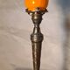 Bronze lamp signed SR 1900, yellow opaline tulip shade edged in black, Loetz, 38x14