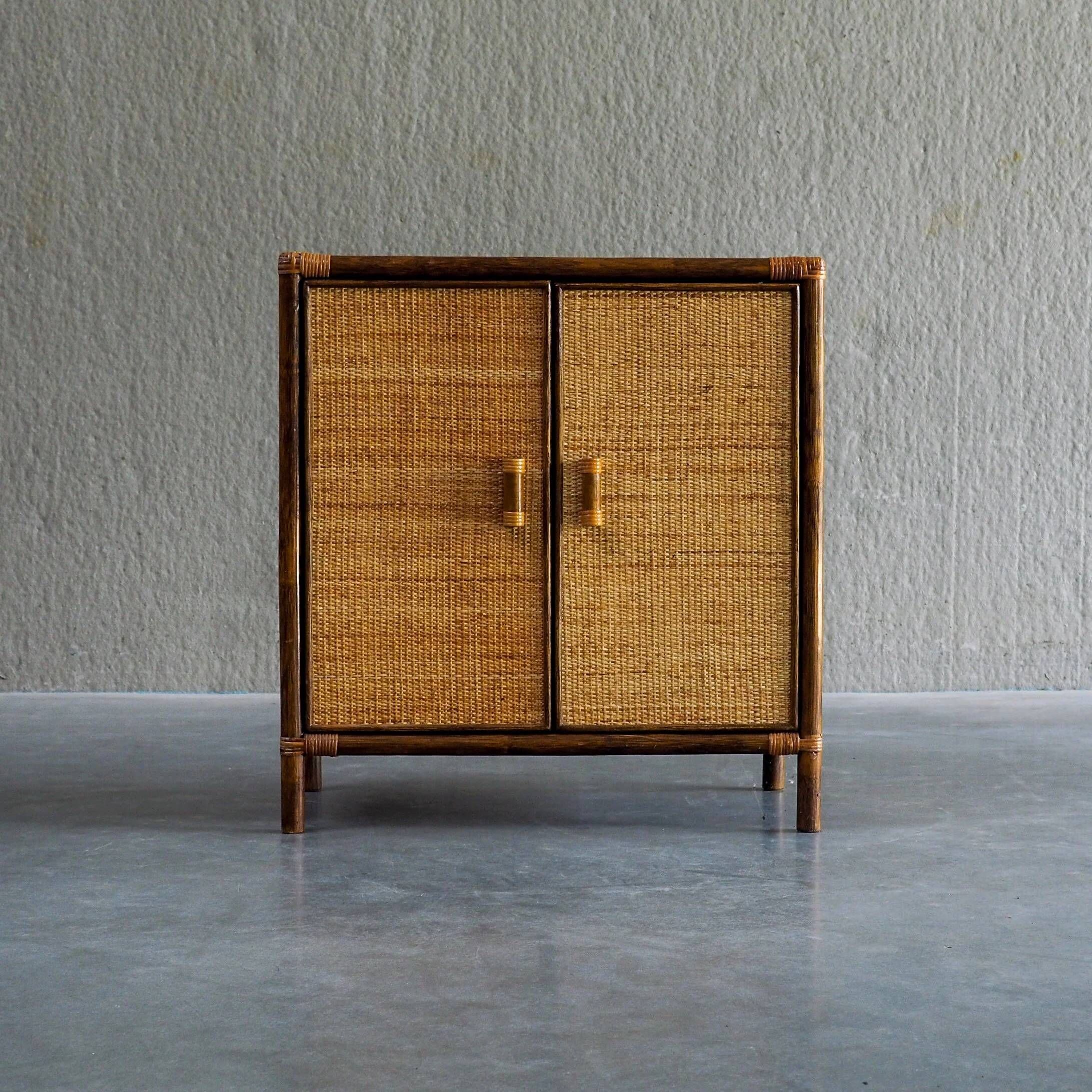 Vintage rattan & woven cane cabinet with 2 doors