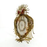Sculpture chouette brutaliste laiton et agate 1970