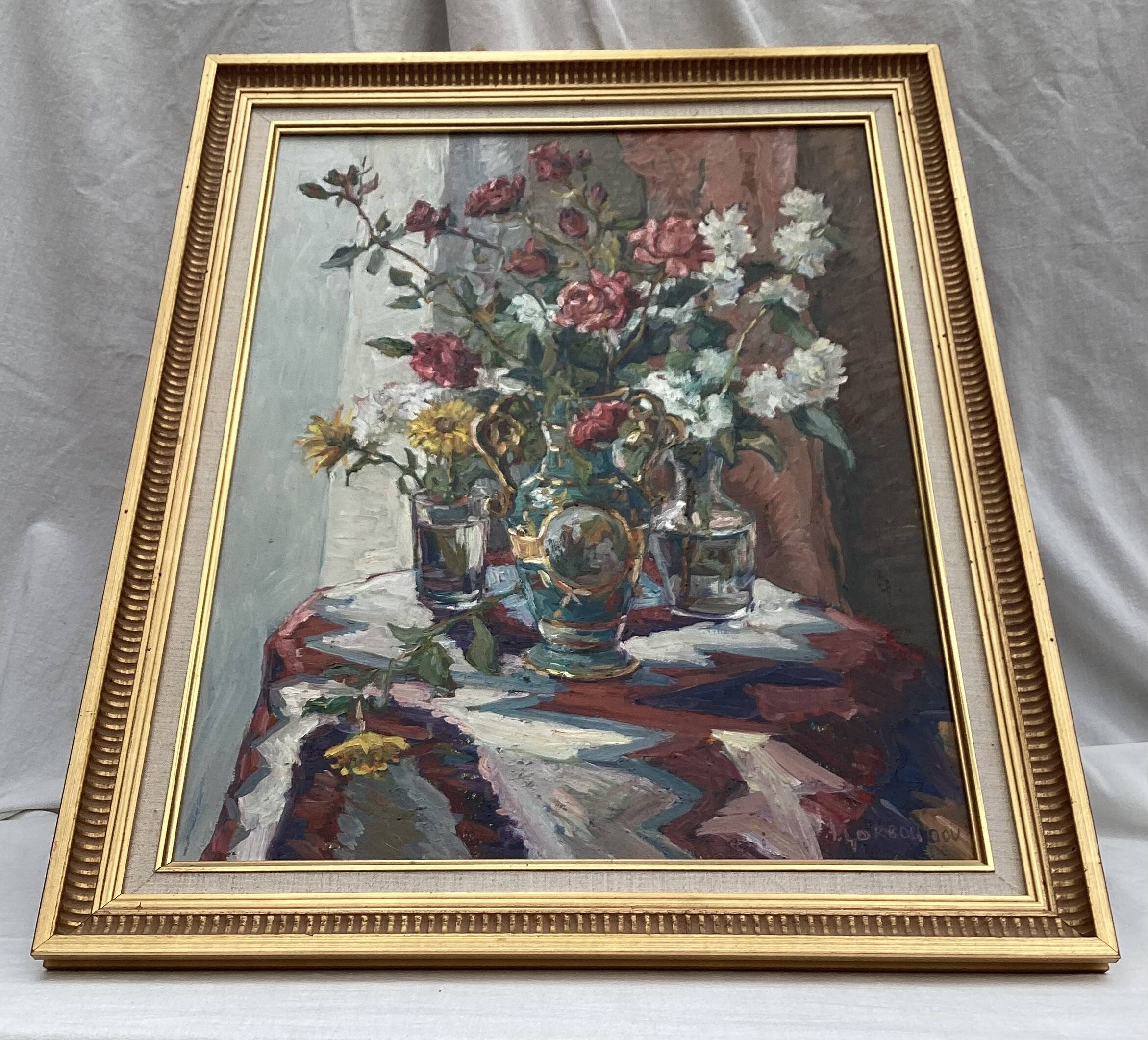 Oil painting on canvas around 2005 signed dimensions: height -77cm- width -62 cm-