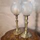 pair of art deco brass lamps with opaque etched glass 39x12