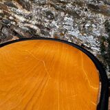 Pair of wooden and black metal chairs