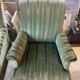 Set of two green velvet toad armchairs with fringe