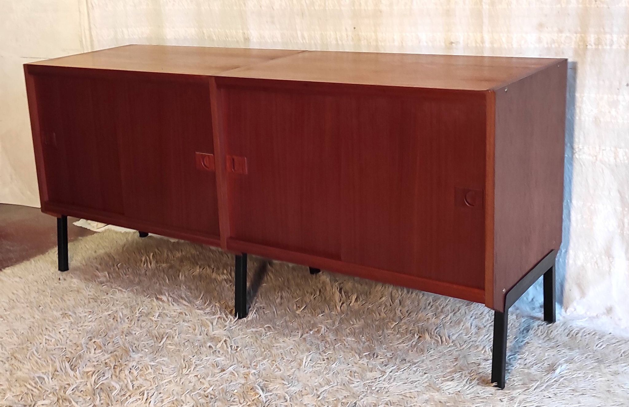 Modernist enfilade in teak by René-Jean Caillette for Charron - mid 20th century.