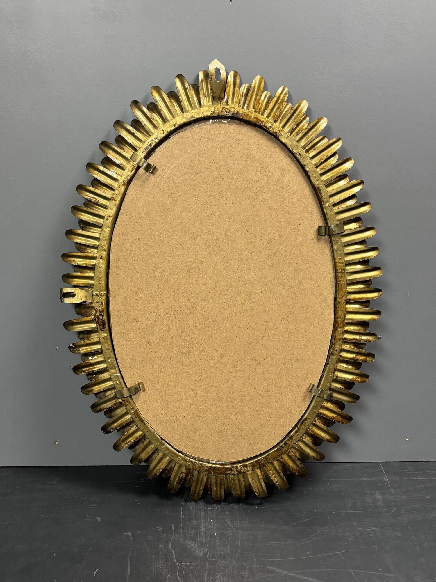 Midcentury bohemian Hollywood Regency Spanish gilt metal sun mirror, 1960s