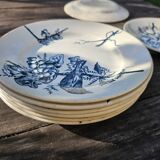 Assiette ancienne 19 eme terre de feu, bleu motif oiseau