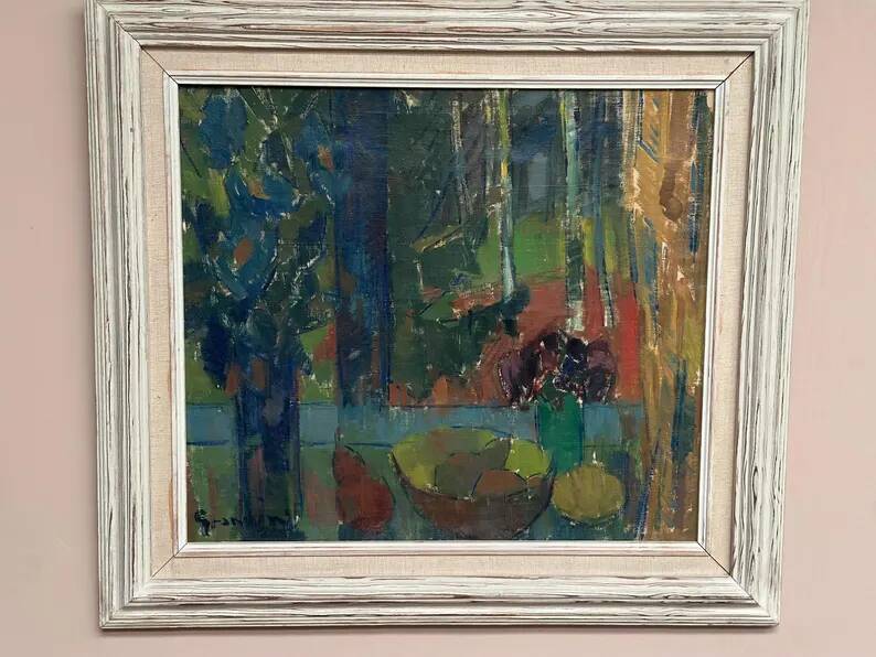 Original Swedish Oil on Canvas – "Still Life with Bowl of Fruit" by Svan Grandin – Signed – Vintage & Framed – 91 × 83 cm (35.8" × 32.7")