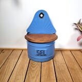 Old salt box in blue enameled sheet metal