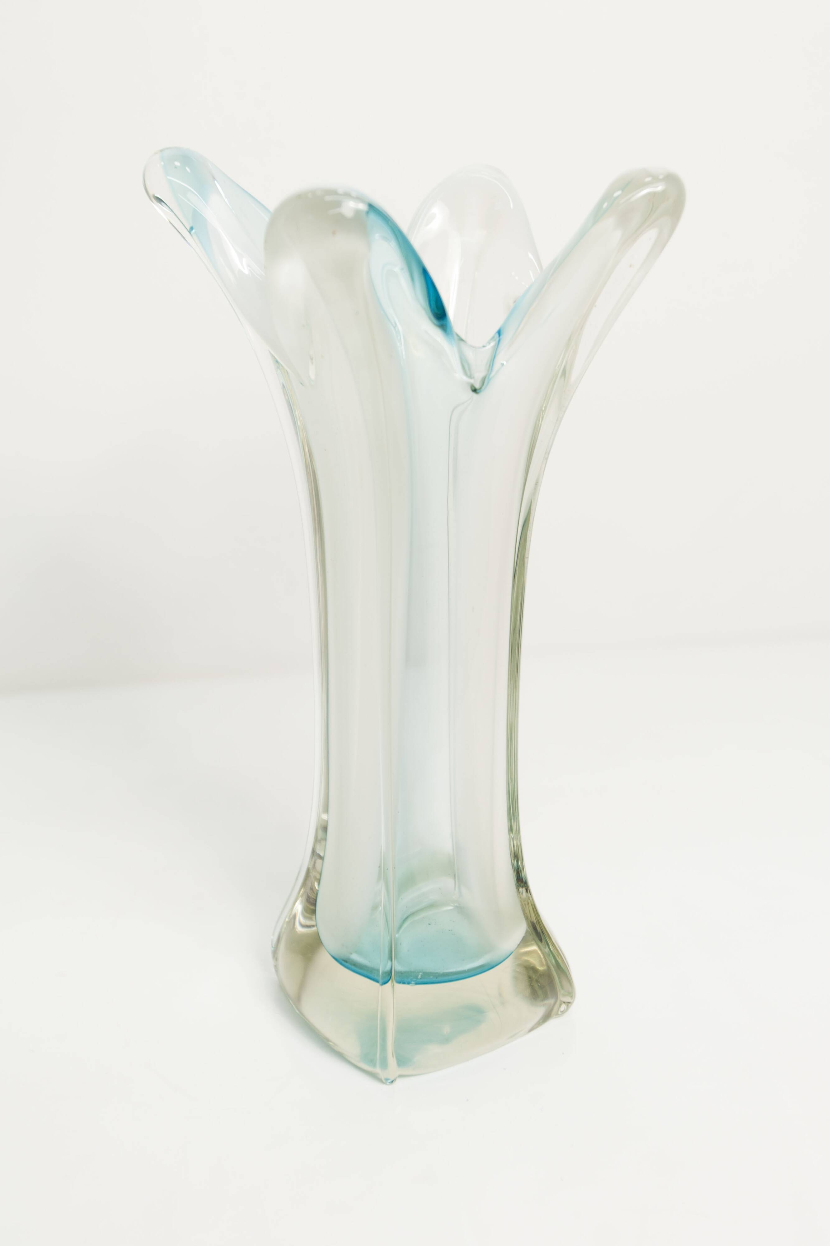 Large Murano vase 1960 transparent white and blue H35.5cm