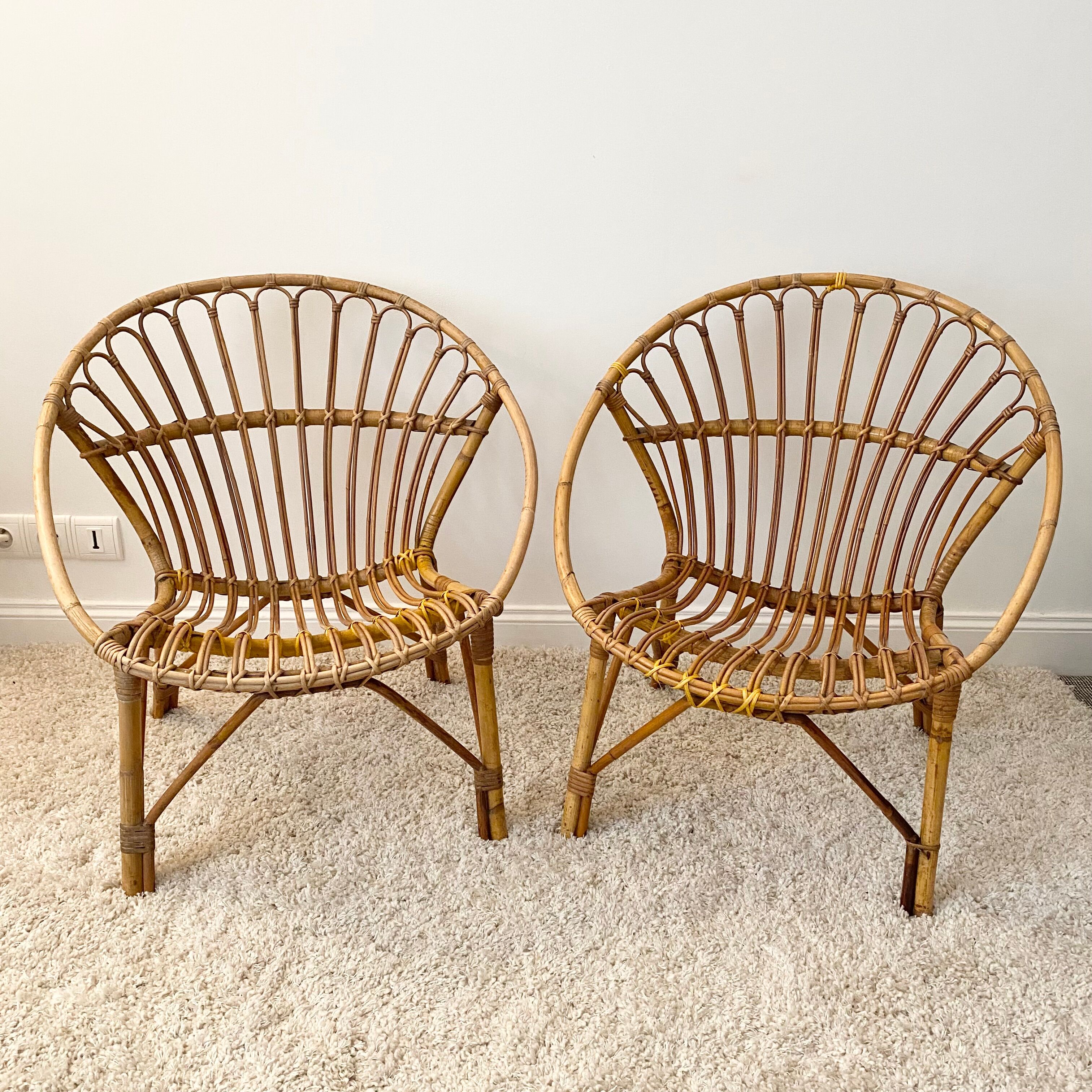 Vintage rattan shell armchair