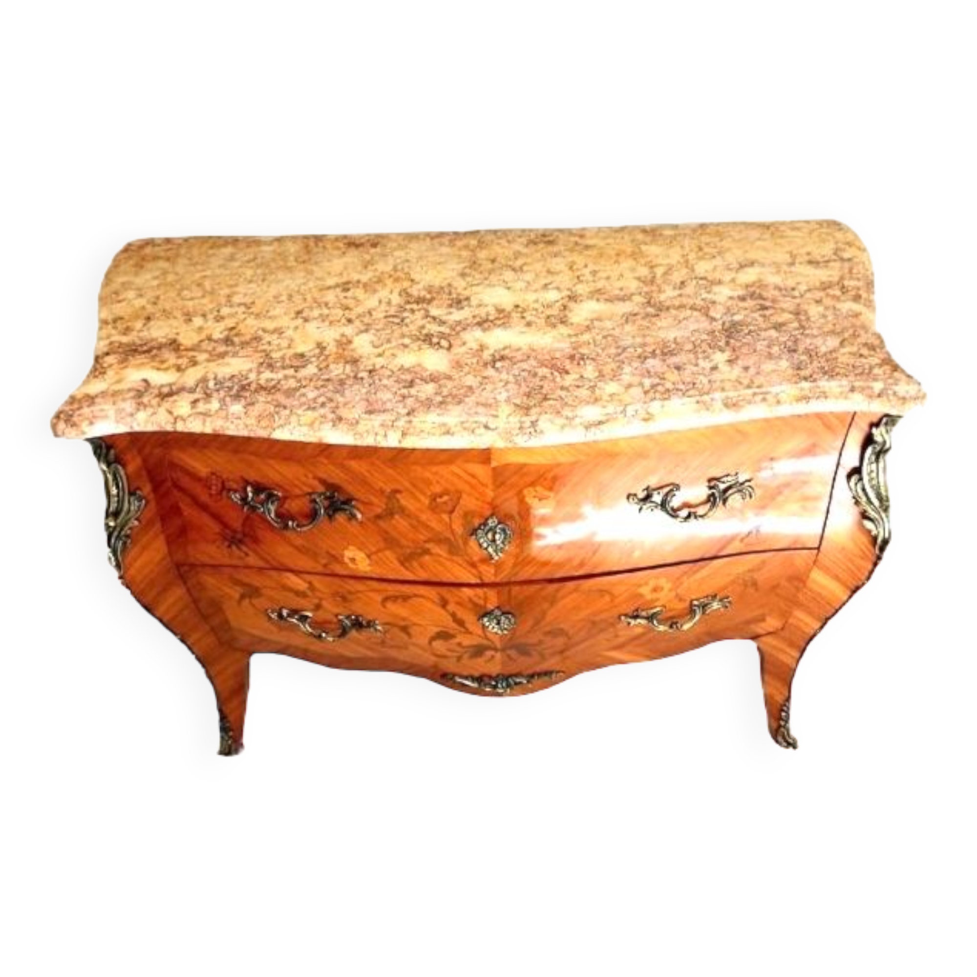 Louis XV curved chest of drawers, rosewood marquetry