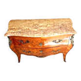 Commode galbée Louis XV, marqueterie en bois de rose