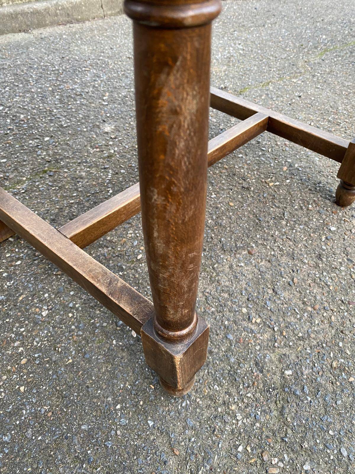 4 Henri II chairs in solid wood and yellow-beige velvet.