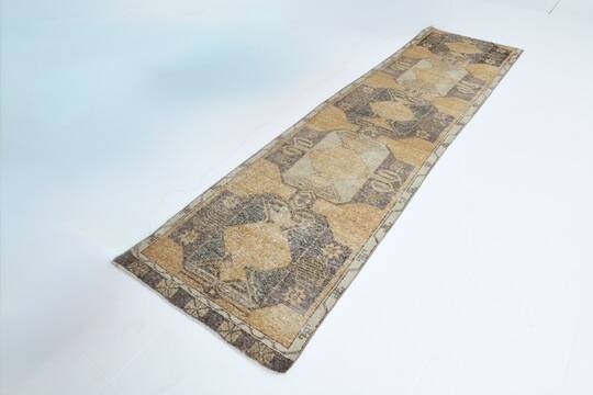 3x11 Mustard Brown Oriental Vintage Runner Rug, 85x329Cm