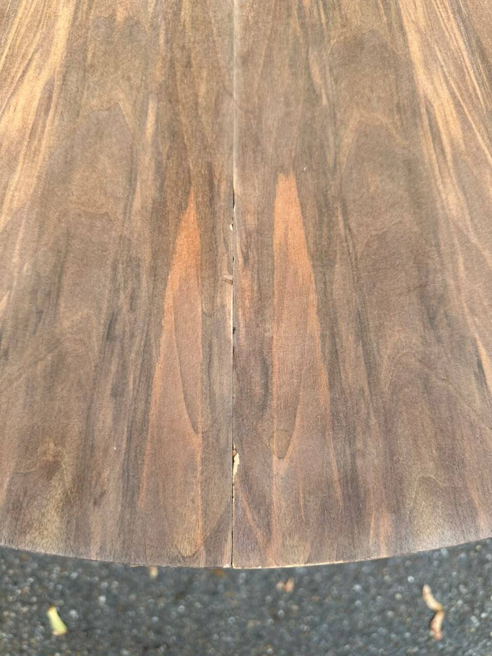 Round extendable dining table Louis XVI stripped in walnut 1960 190cm