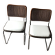 Set of 4 Mid-Century brown faux leather chairs with wood and chrome structure (1970s)