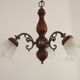 French Mid-Century 3-Light Wood and Bronzed Metal Chandelier with Glass Shades