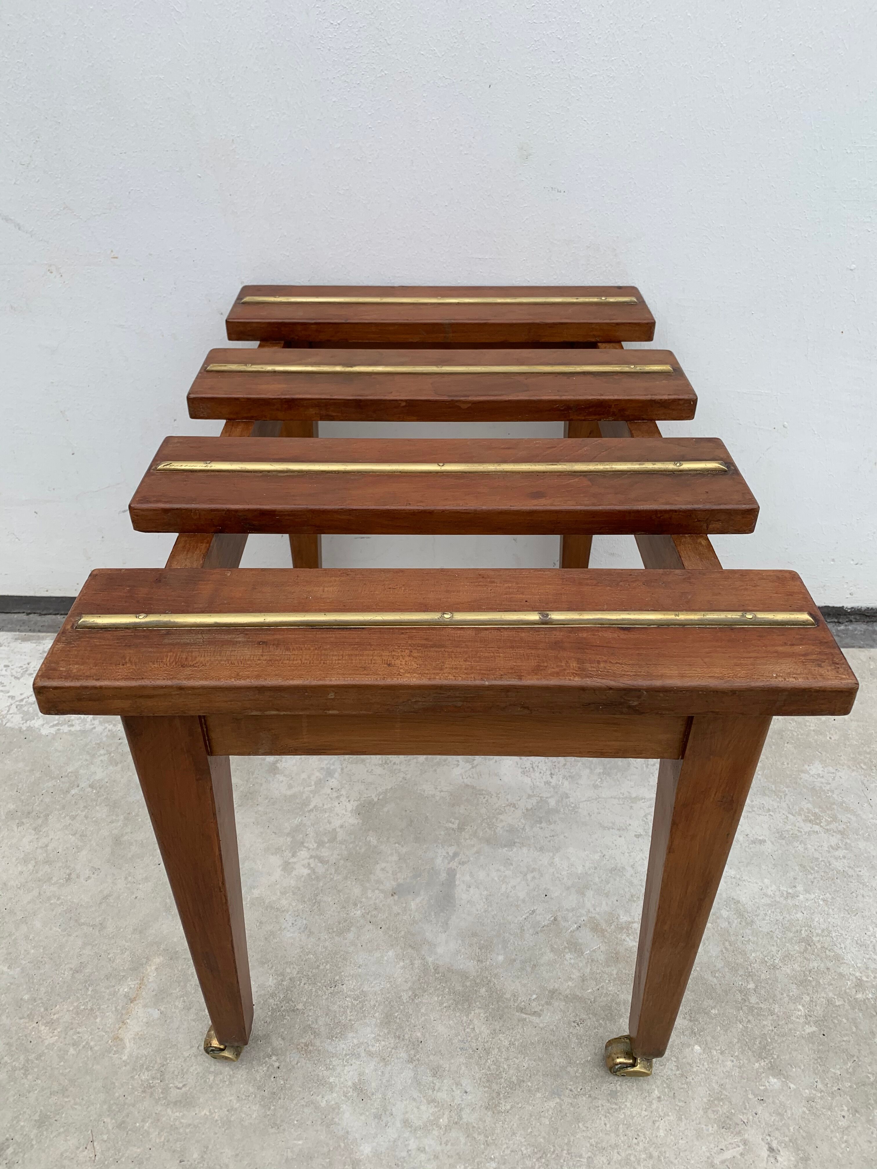 2 old English luggage rack in bronze and 19th century wood
