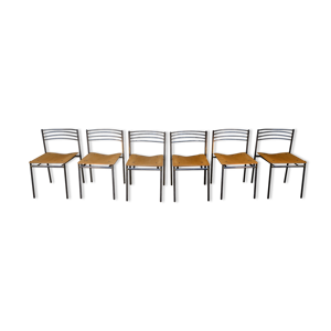 Lot de 6 chaises en métal - design bois