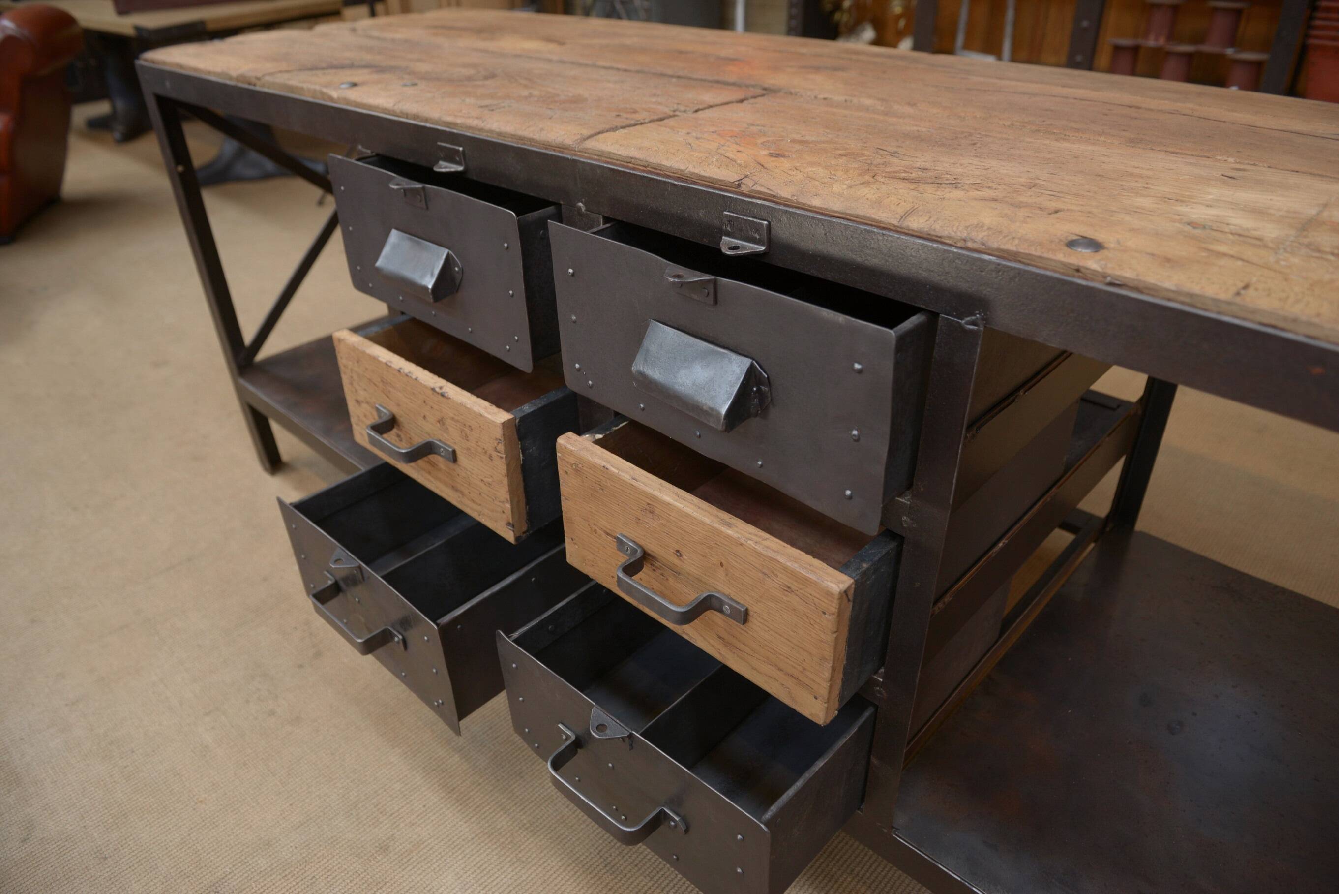 Industrial sideboard from metal and wood factory 1950