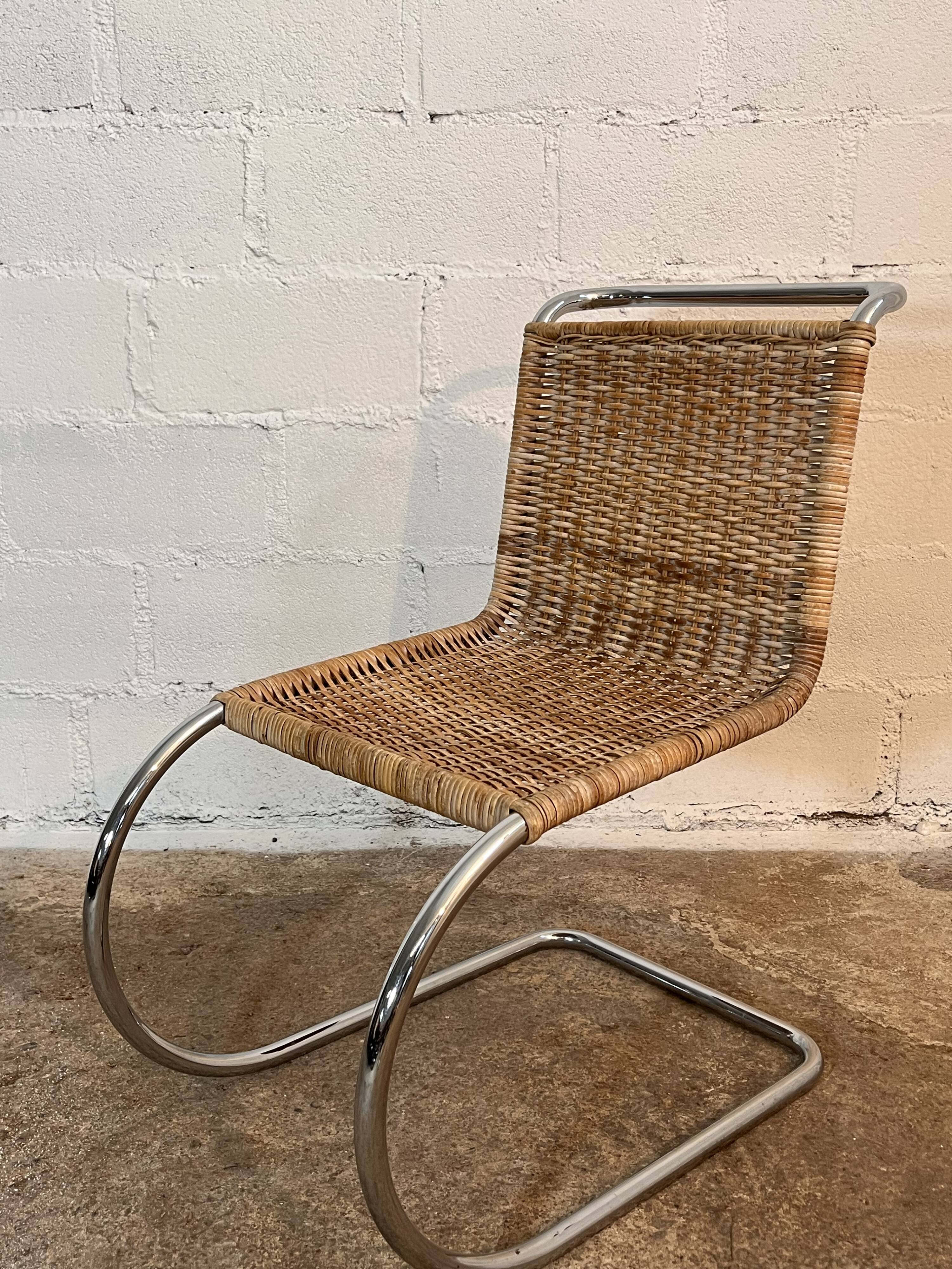 Set of 4 mr10 rattan chairs by mies van der rohe