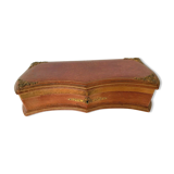 20th century leather jewelry and brass ornamentation box