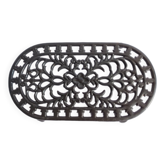 Large vintage black cast iron trivet