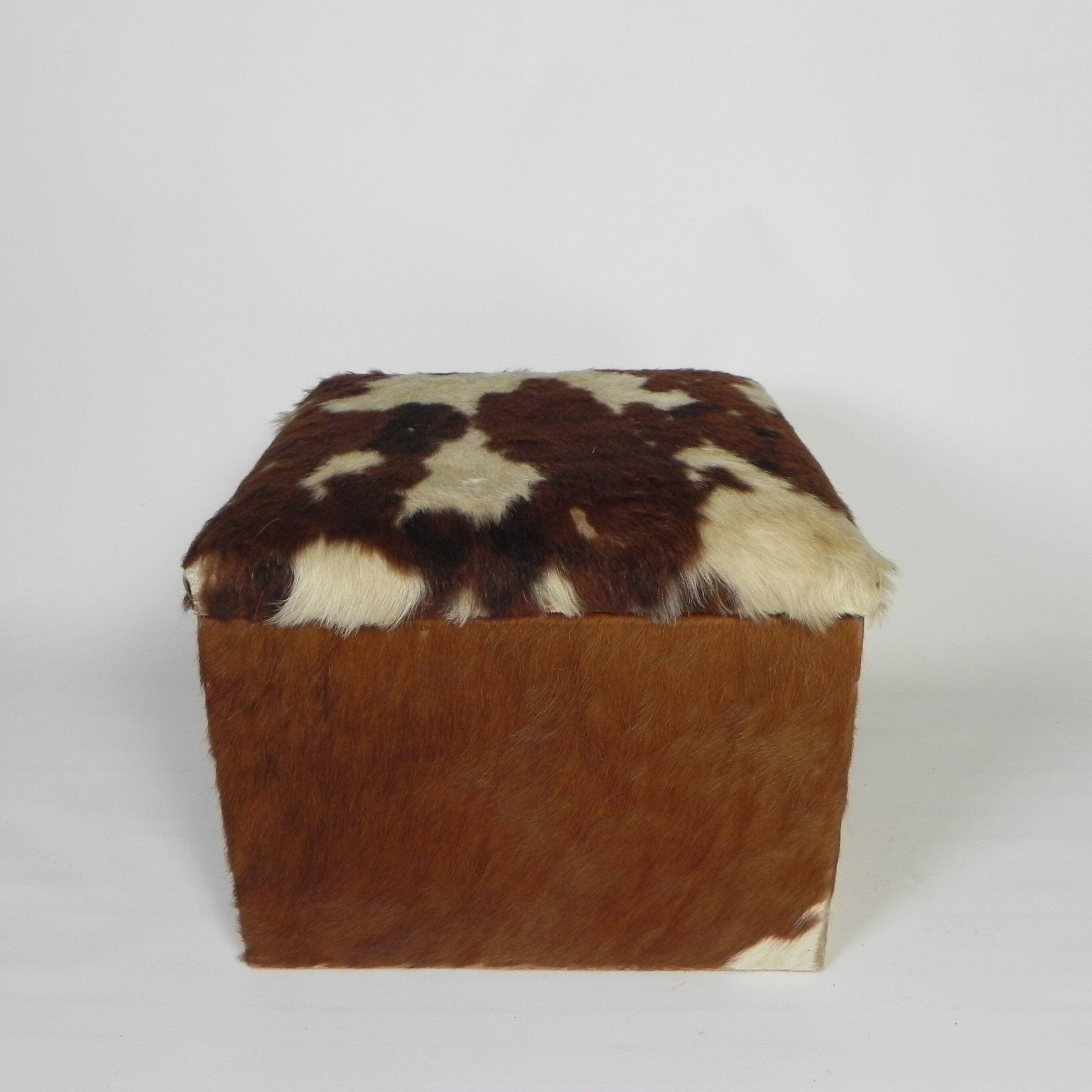 Vintage pouffe, storage chest upholstered in cowhide, Netherlands 1950s