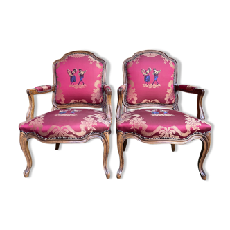 Pair of Louis XV style convertible armchairs