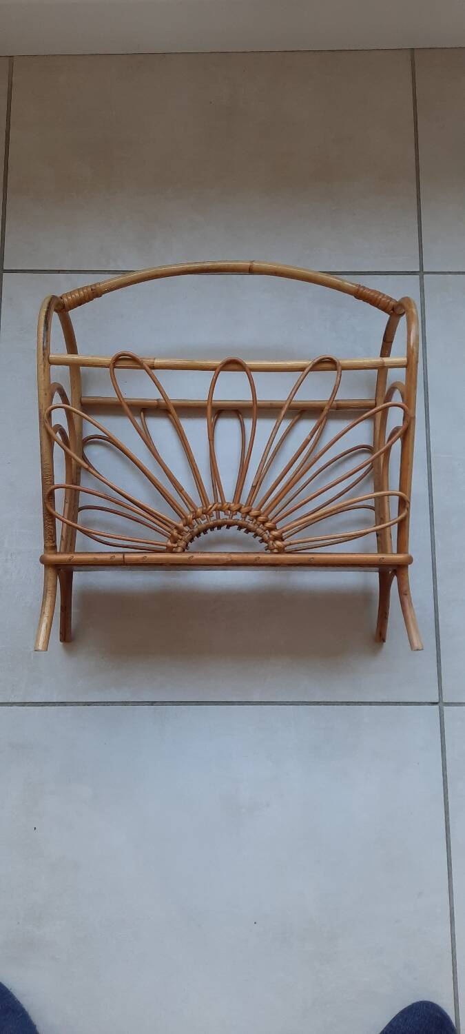 Vintage rattan magazine holder
