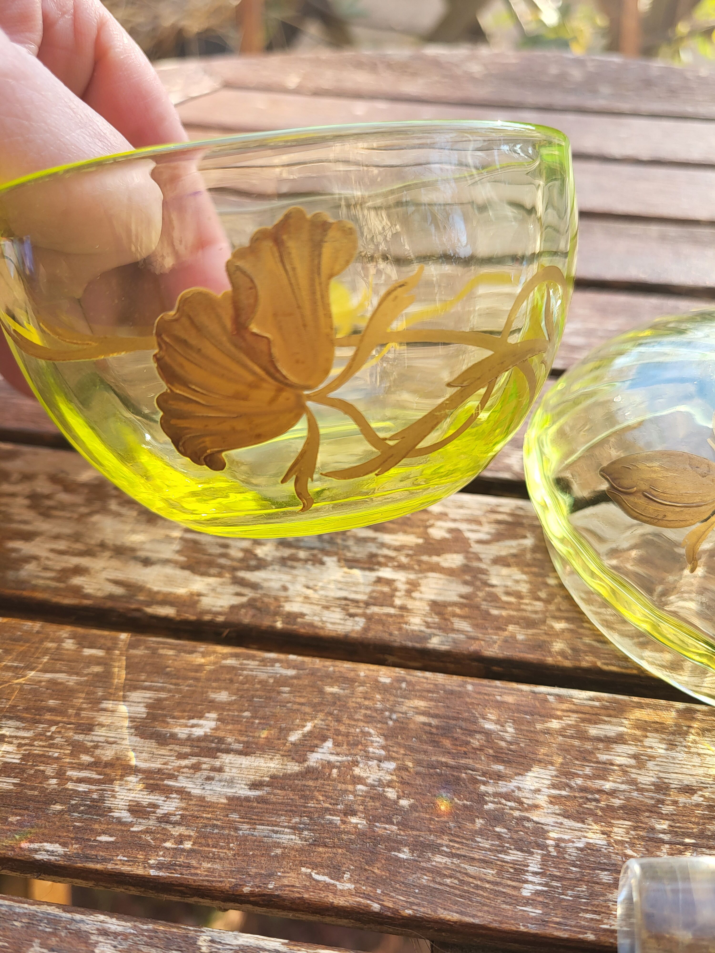 Carafe and sugar bowl in ouraline, Legras/Baccarat