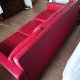 Custom-made 3-seater red fine leather sofa