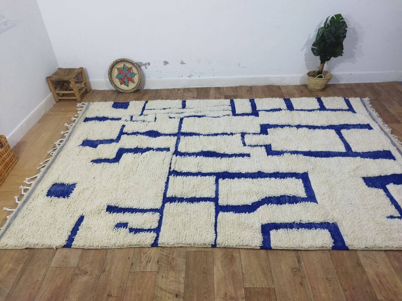 Azilal vintage rug 310x200 cm - Blue geometric patterns