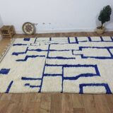 Azilal vintage rug 310x200 cm - Blue geometric patterns
