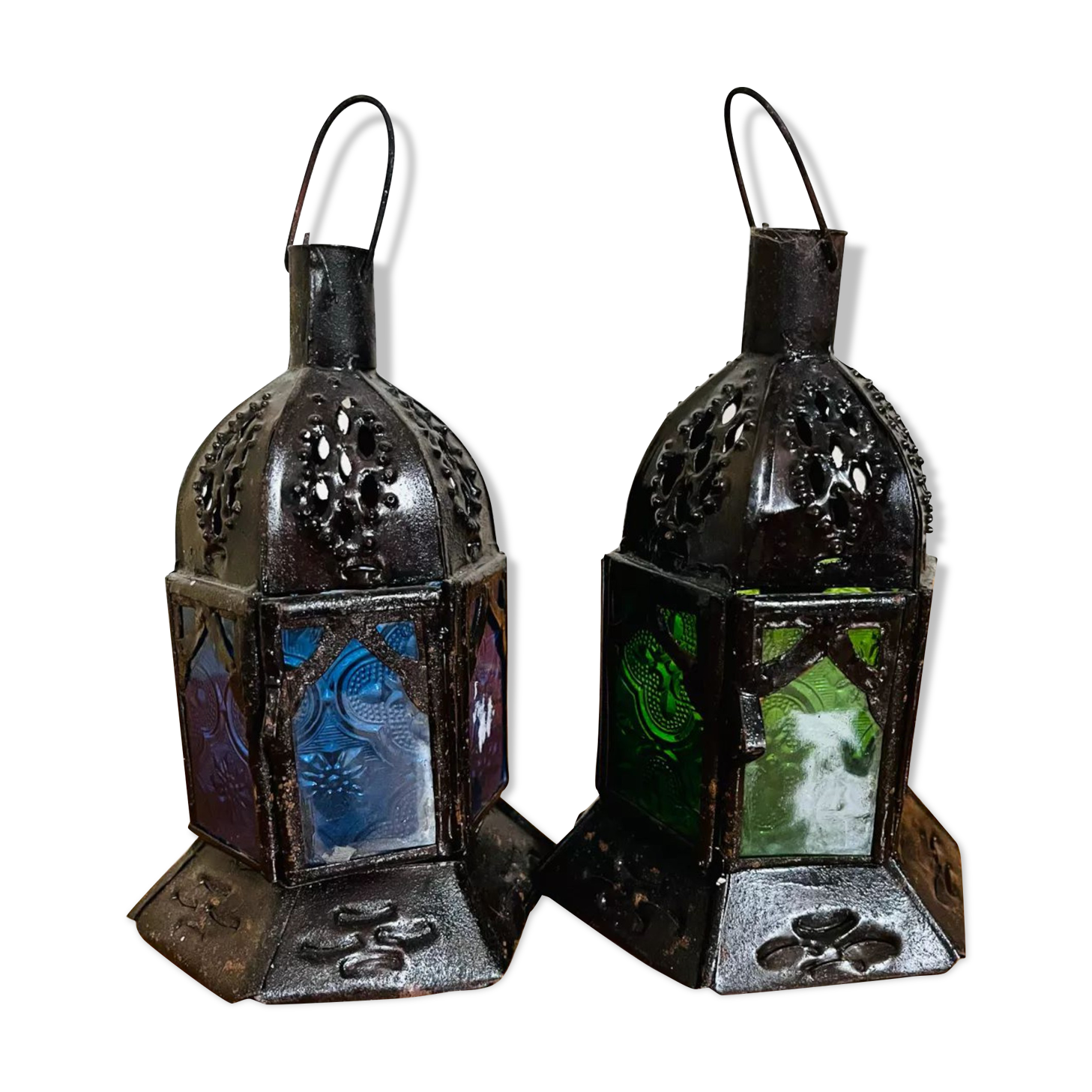 Pair of vintage Moroccan lantern tealight holders