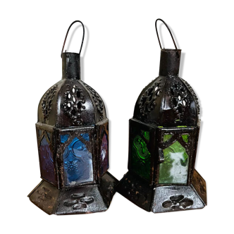 Pair of vintage Moroccan lantern tealight holders