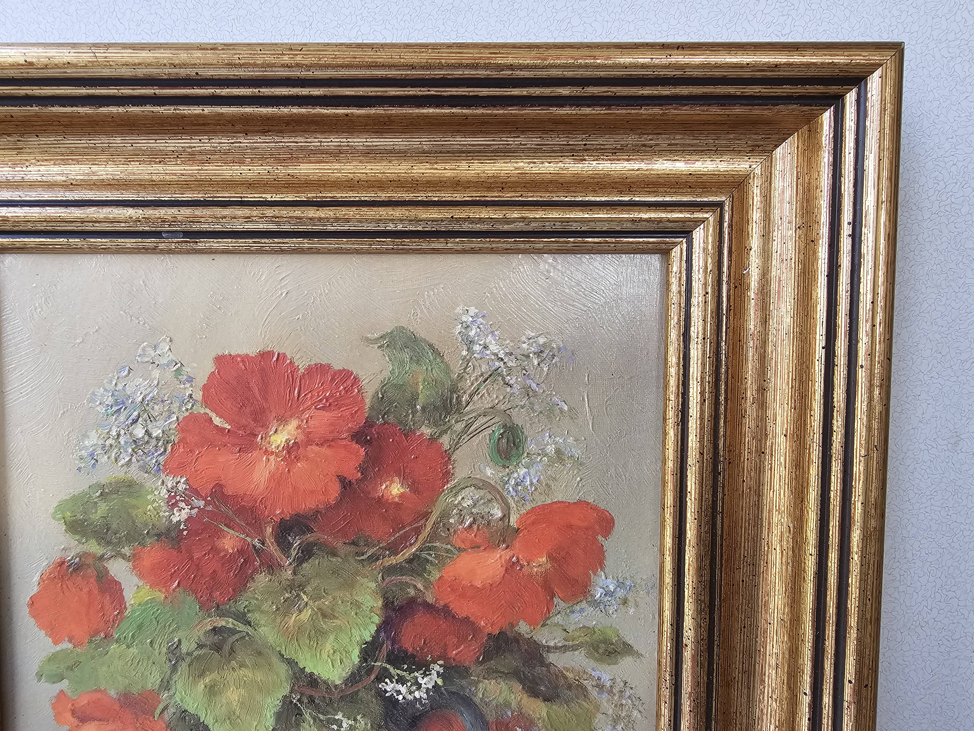 Oil painting on canvas - Bouquet of flowers Signed M Weber (Waber)